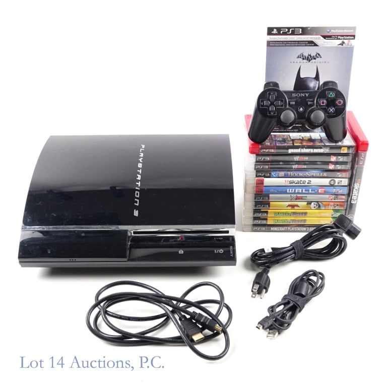 Sony PlayStation 3 PS3 60GB Console (Backwards Compatible) & Games (13): Sony PlayStation 3 PS3, Backwards compatible, 60 GB with 1 controller, HDMI cable, Micro USB cable and a power cord. Backwards compatible. Tested and working per consigner. Lot also includes 13 games 