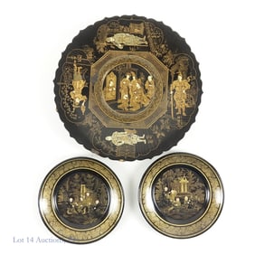 Vtg Chinoiserie Paper Mache Plates (3)
