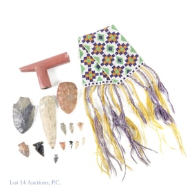 Native American Points, Arrowheads, Pipe, Beadwork