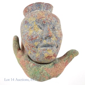 Brutalist  Human Hand and Head Pot