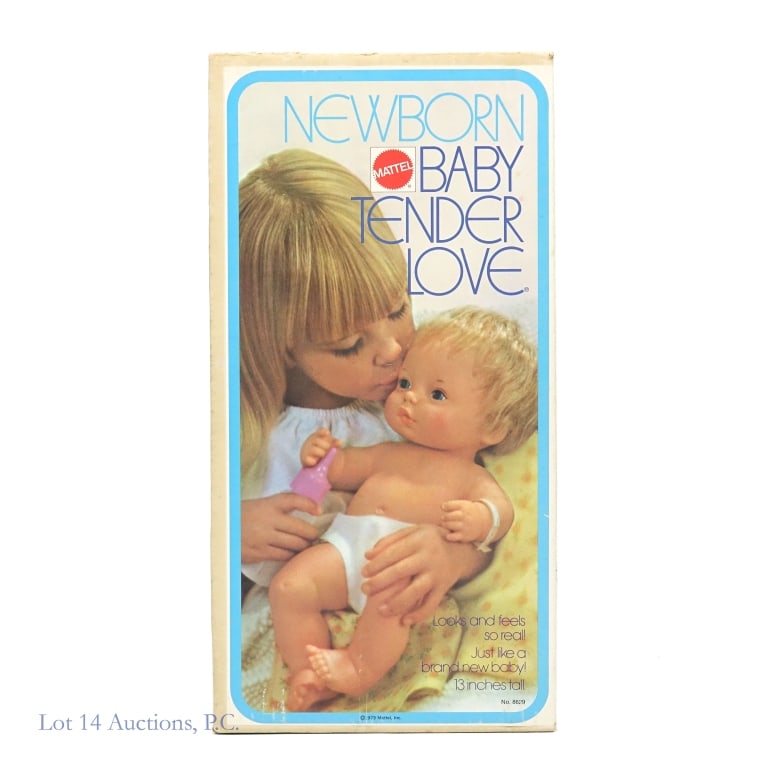 Baby Tender Love Newborn NOS Doll 1973: Mattel Newborn Baby Tender Love 1973 doll. Includes 13 inch doll, diaper, bottle, blanket and I.D. bracelet. Never taken out of the box. Box measures approximately 15.5" x 8" x 6.5".