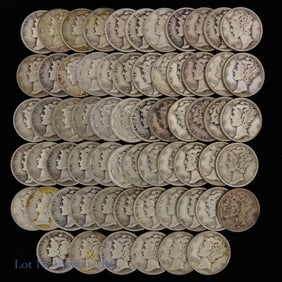 1923 - 1945 USA 90%-Silver Mercury Dimes (64)