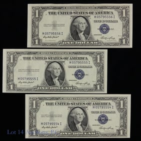 1935-E USA $1 Silver Cert. w/ Consecutive S/Ns, 3