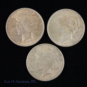 1923 P, D, S Silver Peace Dollars (3)