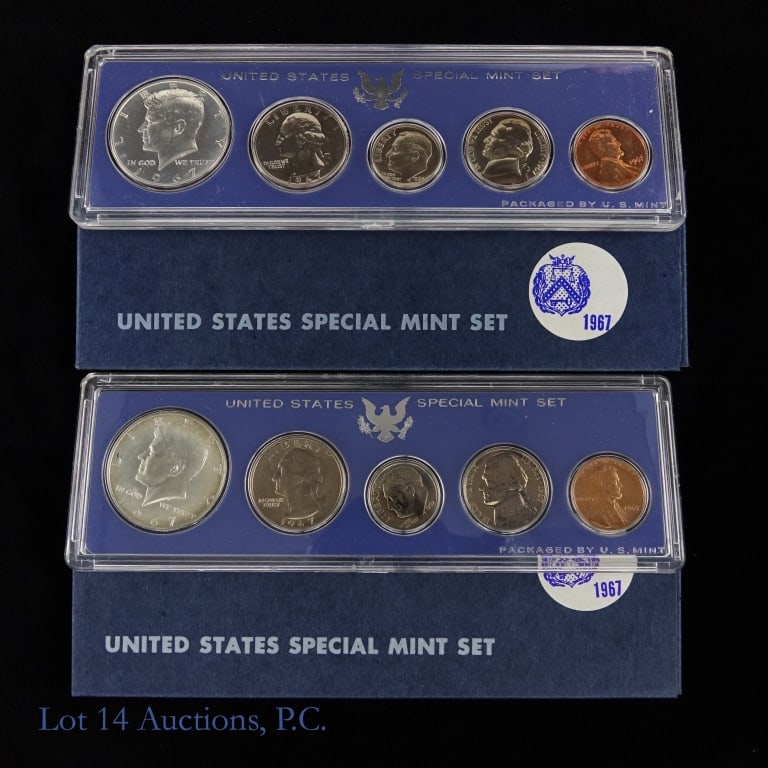 1967 (S) USA Silver Special Mint Sets (2): Two (2) United States 1967 (S) 40%-silver 5-coin special mint sets (San Francisco Mint) in OGP. Per consigner, both sets feature proof like coins and were struck in years when no proof sets were made.