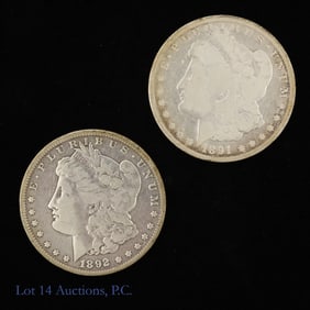 1891-CC & 1892-CC USA Silver Morgan Dollars (2)