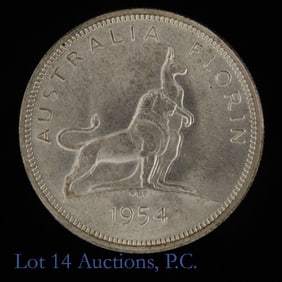 1954 Australia Silver Royal Visit 1 Florin GEM BU