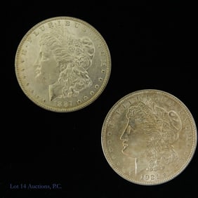 1887 & 1921 USA 90%-Silver Morgan Dollars (2)