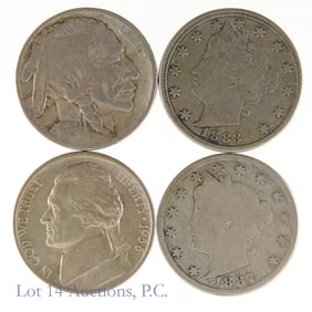 1883 1938 USA Liberty, Buffalo & Jefferson 5c (4)