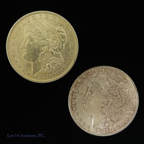1887 & 1921 USA 90%-Silver Morgan Dollars (2)