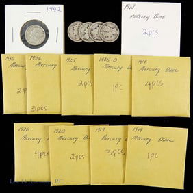 1917 - 1945 USA 90%-Silver Mercury Dimes (29)