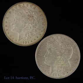 1921 (P) USA 90%-Silver Morgan $1 AU+ & Unc (2)