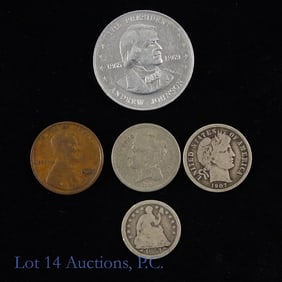 1853 - 1909 USA Various Small Coins & Token (5)