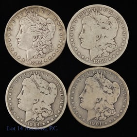 1880, 1892, 1901 & 1904 USA Silver Morgan $1s (4)