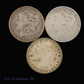 1899o, 1900o & 1902o USA Silver Morgan $1s (3)