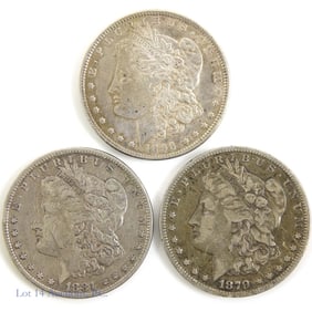 1879, 1881 & 1896 Silver Morgan Dollars (3)