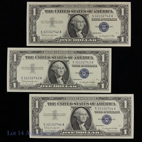 1957-B USA $1 Silver Cert. w/ Consecutive S/Ns (3)