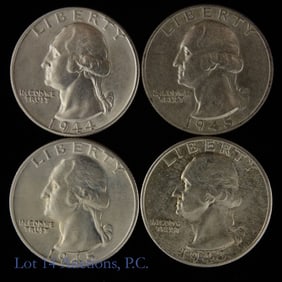 1943 - 1945 USA 90%-Silver Washington 25c (4)
