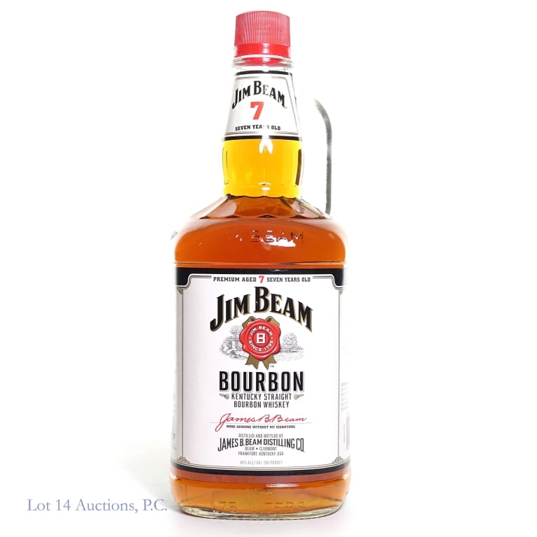 Jim Beam 7 Year Bourbon (1.75L): Jim Beam 7 Year Kentucky Straight Bourbon Whiskey glass whiskey jug, 80 Proof, 1.75 Liters. Sealed and full.