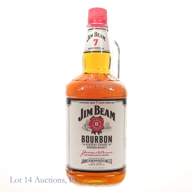 Jim Beam 7 Year Bourbon (1.75L): Jim Beam 7 Year Kentucky Straight Bourbon Whiskey glass whiskey jug, 80 Proof, 1.75 Liters. Sealed and full.