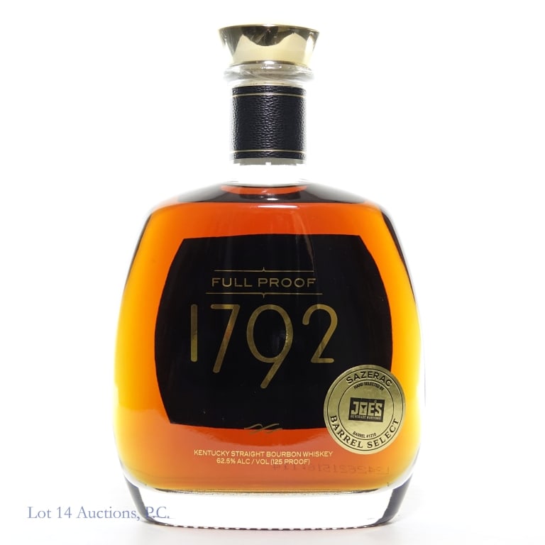 1792 Full Proof Bourbon Store Pick (2024): 1792 Full Proof Bourbon (2024), 125 Proof, 750 ml, Joe's Sazerac Barrel Select. Barrel #1210. Etch L242621516: 114.