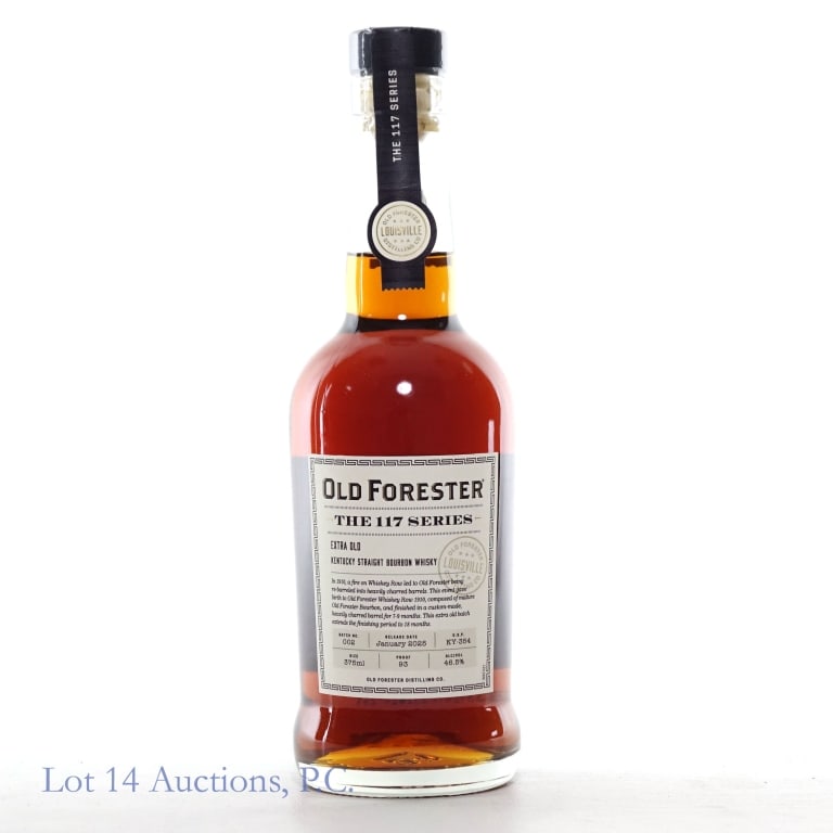 Old Forester The 117 Series Extra Old Bourbon: Old Forester The 117 Series Extra Old Bourbon, 93 Proof, 375 ml, Batch #2, D.S.P.: KY - 354, Released: January 2025. Etch: SS3312411:332024-241.