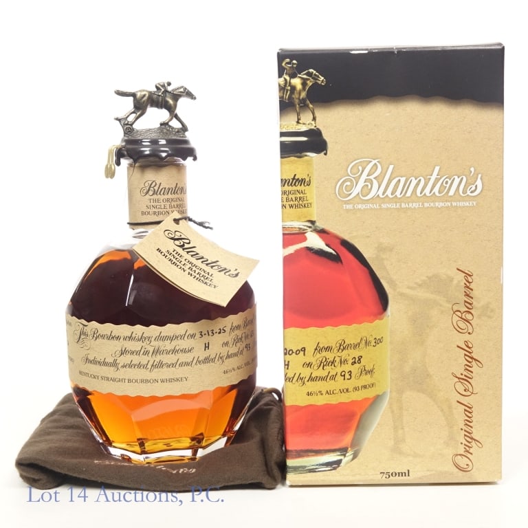 Blanton's SB Bourbon Whiskey "A": Blanton's Single Barrel Bourbon, "A", 93 Proof, 750 ml, Dump Date: 03-13-25, Barrel #500, Bottle #12, Rick #63, Stored in warehouse H. Box, bag and neck tag included.