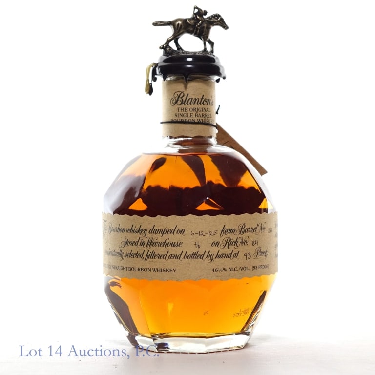 Blanton's Single Barrel Bourbon "O": Blanton's Single Barrel Bourbon, 93 Proof, 750 ml, Letter O, Dump Date: 6-12-25, Barrel #388, Bottle #260. Box and bag NOT included.