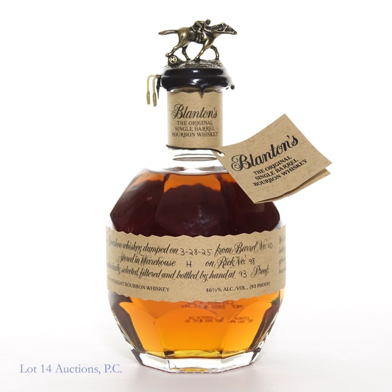 Blanton's Single Barrel Bourbon "N:": Blanton's Single Barrel Bourbon, 93 Proof, 750 ml, Letter "N:", Dump Date: 03-28-25, Barrel #110, Bottle #64. Box NOT included.