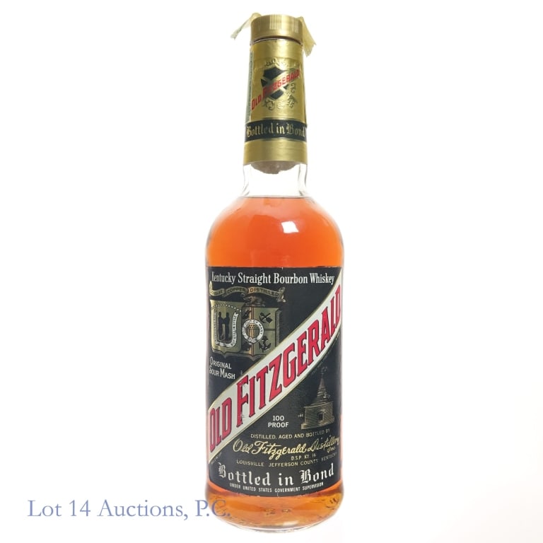 Old Fitzgerald Bonded Bourbon BROKEN SEAL: Old Fitzgerald Bottled in Bon Kentucky Straight Bourbon Whiskey, 100 proof, 750ml. Seal has been torn. Good fill.