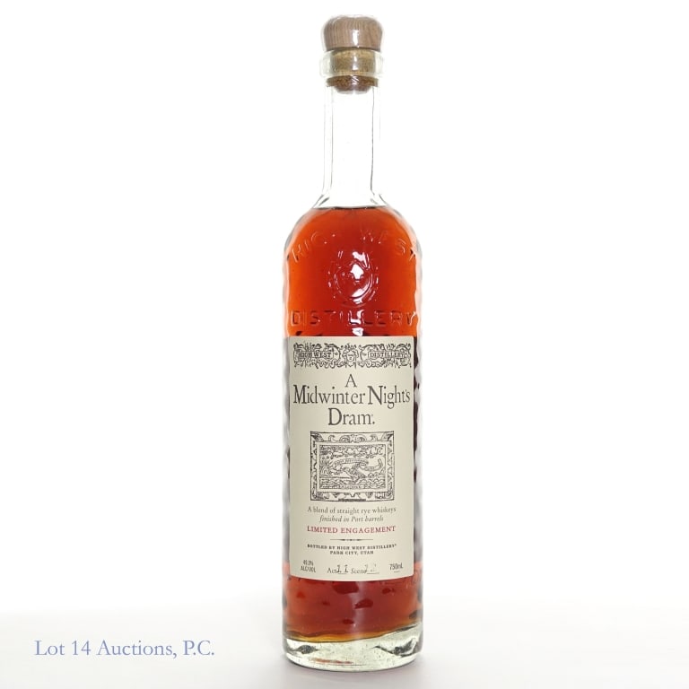 High West Midwinter Night's Dram Rye (A11, S12): High West Midwinter Night's Dram Rye, 98.6 Proof, 750 ml, Act 11, Scene 12. Etch: L141 2023 218 13:51.
