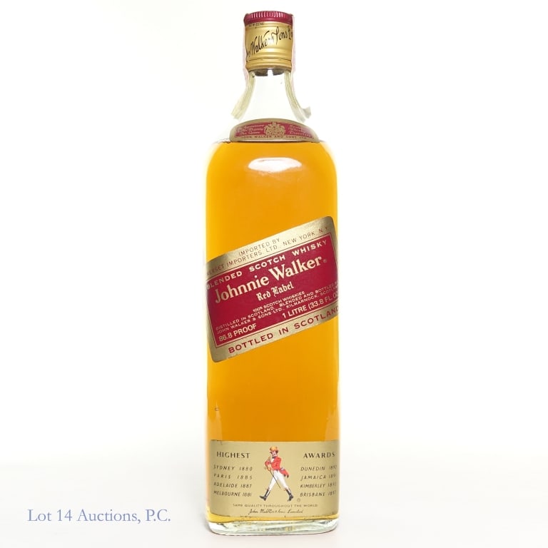 Johnnie Walker Red Label Scotch (1977-1982): Johnnie Walker Red Label scotch whisky. Series 112 tax strip (1977-83), 86.8 proof, 1L.