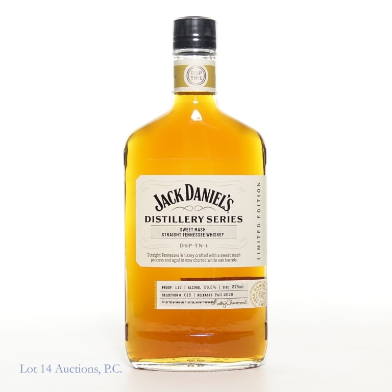 Jack Daniel's Distillery Series Sweet Mash Whiskey: Limited edition Jack Daniel's Distillery Series Sweet Mash Straight Tennessee Whiskey, DSP-TN-1, 117 Proof, 375 ml, crafted with a sweet mash process and aged in new charred white oak barrels. Selecti