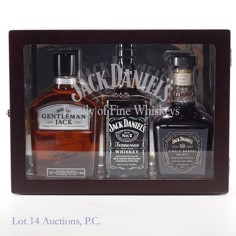 Jack Daniel's Family of Fine Whiskeys Set (3): Gift set includes 3 individual bottles of Jack Daniel's Whiskey. The first is a Gentleman Jack Rare Tennessee Whiskey, 80 Proof, 750 ml. The second is a Jack Daniel's Tennessee Whiskey, 80 Proof, 750