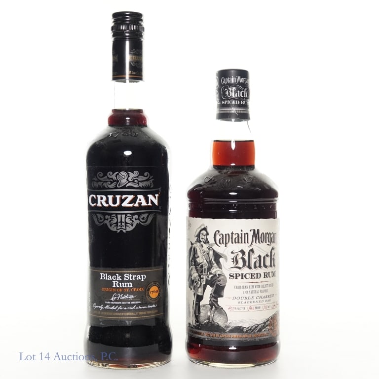 Captain Morgan & Cruzan Black Rum(2): Captain Morgan Black Spiced Rum Double Charred, 94.6 Proof, 750ml. Cruzan Black Strap Rum , 80Proof, 750ml.
