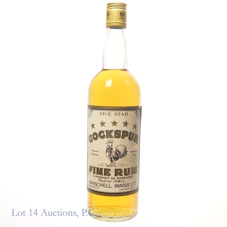 Cockspur Five Star Fine Barbados Rum: Cockspur Five Star Fine Rum. Product of Barbados. 750ml, unknown ABV. Some label damage - Please see photos for details and condition.