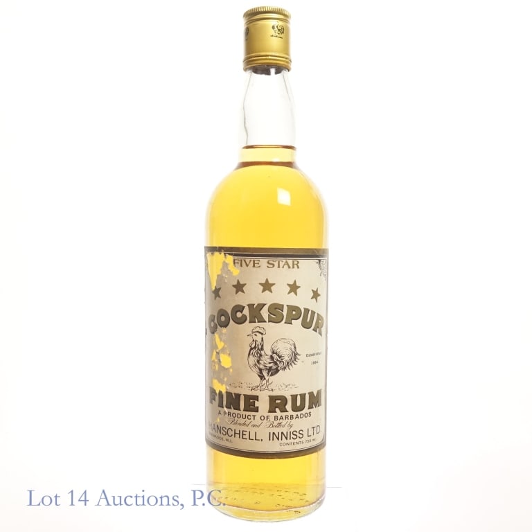 Cockspur Five Star Fine Barbados Rum: Cockspur Five Star Fine Rum. Product of Barbados. 750ml, unknown ABV. Some label damage - Please see photos for details and condition.