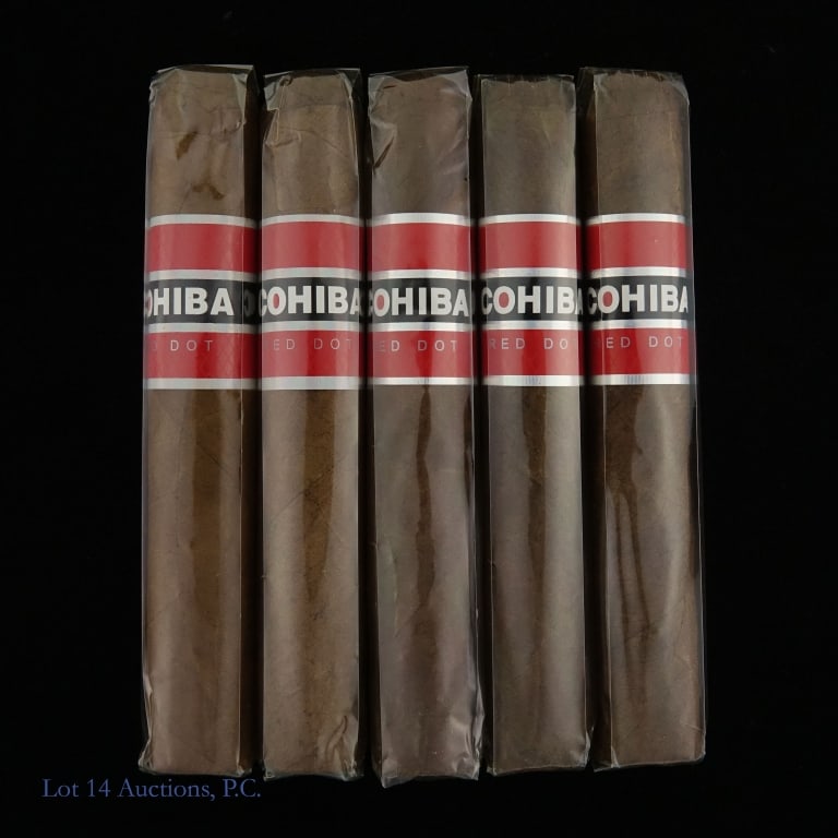 Cohiba Red Dot Robusto Cigars (5): 5 Cohiba Red Dot Robusto Cigars 5" x 49, Origin: Dominican Republic. Consigner stored these cigars since original purchase in a humidity-controlled humidor.