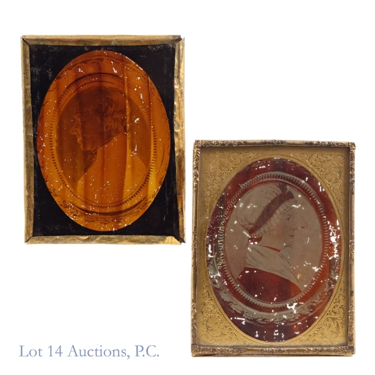 Two Antique Ambrotype Miniature Portraits