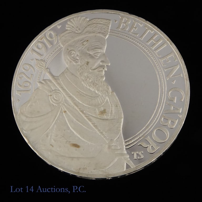 1979 Hungary 64%-Silver Proof 200 Forint: 1979 Hungary silver proof Gabor Bethlen (Grand Prince of Transylvania) 350th anniversary 200 forint. Designer Sandor Toth. Per consigner, rare coin in GEM BU condition. Mintage 5,000. Metal is 64%-sil
