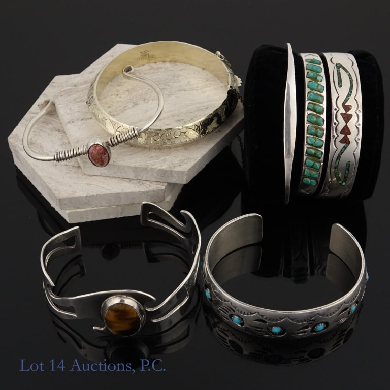 Sterling Silver Bracelets (7): Seven (7) sterling silver bracelets. All bracelets ae marked either "sterling", "925", or equivalent. Total weight: 153.1 grams.