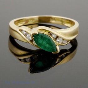 14K Y Gold Emerald Diamond Ring