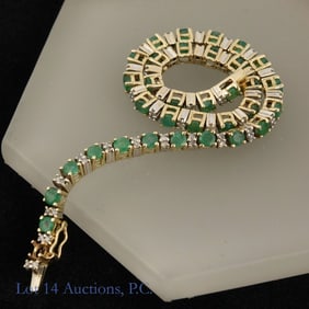 14K Y Gold Emerald Diamond Tennis Bracelet **