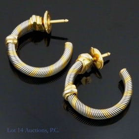 Cartier 18K Y Gold & Steel Creoles Hoop Earrings