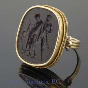 18k Y. Gold * Carnelian Intaglio Seal Ring, Sz. 5