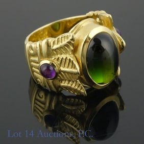 18k Y. Gold Ring Nephrite & Iolite*, Size 7.5