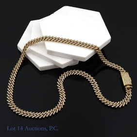 14k Y. Gold Cuban Link Chain - 10 ct.T.W. Diamonds