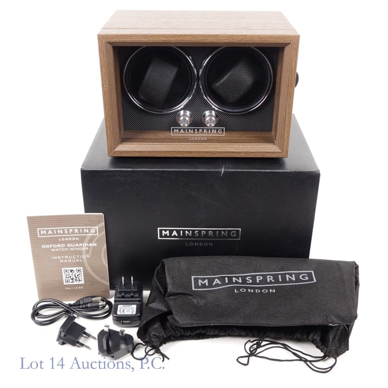 Oxford Guardian Two Slot Watch Winder NiB: Mainspring London Oxford Guardian two slot watch winder, new in original packaging. Cardboard box is dented and scratched in places but contents are like new.