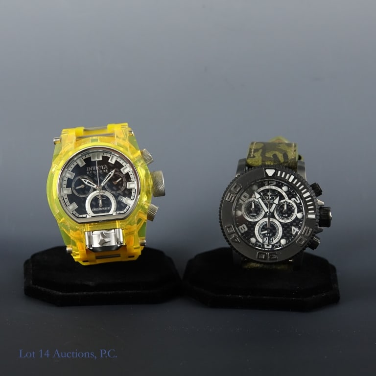 Invicta Diving Watches (2): Two lightly used diving watches from Invicta. One is an Invicta Bolt Zeus Magnum Ocean Quest, model no. 33148, ltd edition 3611/5000. The other is a Pro Diver Sea Hunter model no. 18431 with a camo le