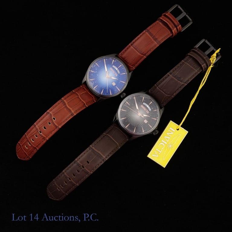 Two Invicta "Vintage" Collection Watches: Two new Invicta watches from their "Vintage" collection -- which refers to the style of the watch rather than the age of the watch. The first is a model no. 24403 in black with a dark brown leather st